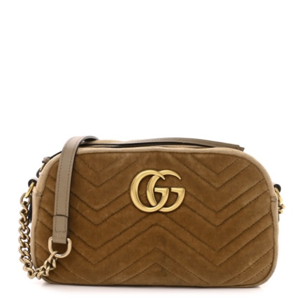Velvet Matelasse Small GG Marmont Chain Shoulder Bag Taupe